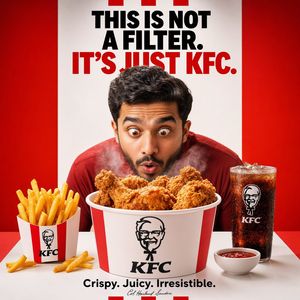 A polished square fast-food advertisement featuring a centered fried chi...