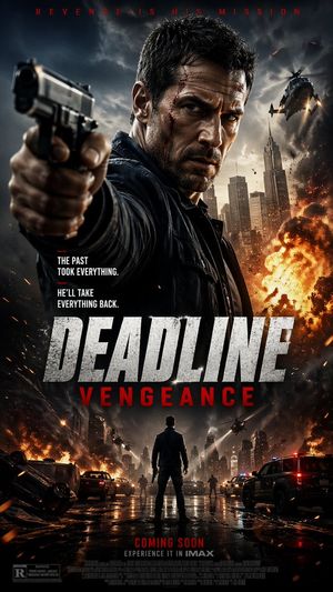A dramatic Hollywood-style revenge thriller poster with a gun-wielding p...