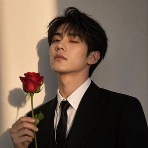 This prompt generates a cinematic fashion-style portrait of a young man...