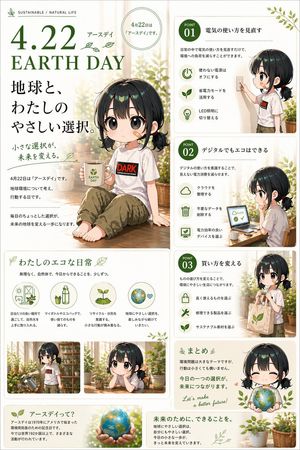 A soft green Japanese infographic poster featuring a chibi anime girl an...
