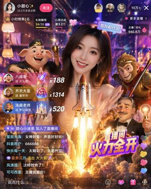 Generates a highly detailed mobile live streaming interface featuring a...