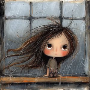 This prompt generates a square, atmospheric fine-art portrait of a wind-...