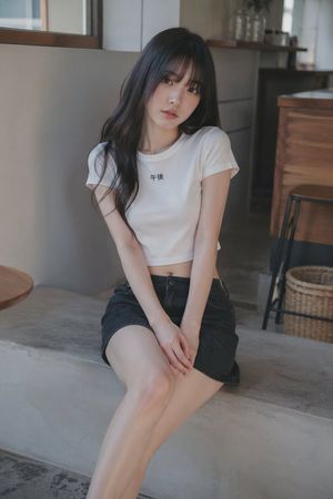 This prompt generates a realistic vertical fashion portrait of a young w...