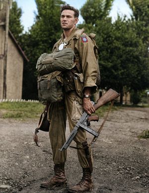 This prompt restores a black-and-white wartime reference photo into a re...