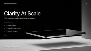 This prompt generates a sleek Apple-inspired presentation title slide wi...