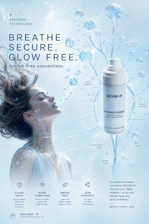 A premium sci-fi wellness advertisement poster combining a censored fema...