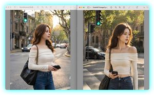 This prompt generates a polished comparison screenshot of two AI-image-m...