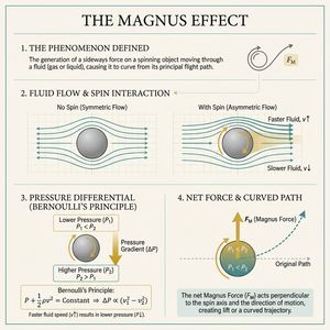 A polished academic poster explaining the Magnus Effect with four number...