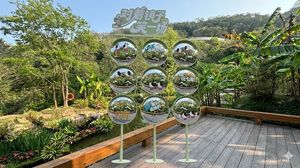 This prompt places the reference promotional display onto the wooden dec...