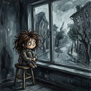 This prompt generates a dark whimsical storybook illustration of a lonel...