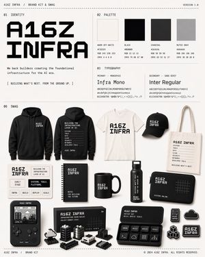 This generates a polished black-and-off-white startup brand kit poster w...