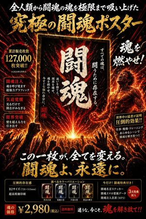 Generates an intense, information-dense Japanese sales poster with glowi...