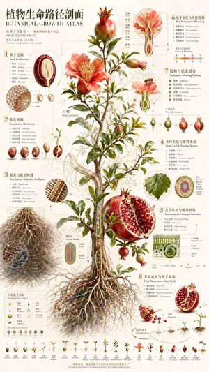 This prompt generates a tall museum-style botanical infographic poster s...