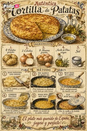 This prompt generates an ornate antique-style Spanish food poster with a...