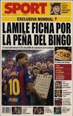 This prompt generates a realistic parody sports newspaper cover in Spani...