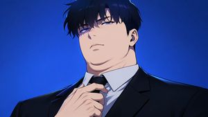 Generates an anime or manhwa style portrait of a heavily built man in a...