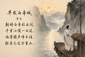 A traditional Chinese ink-style artwork featuring a famous poem in calli...