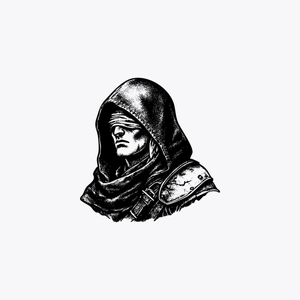 This prompt generates a stark monochrome bust portrait of a mysterious h...