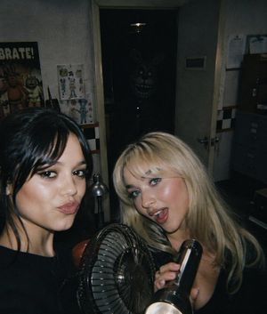 This prompt generates a realistic flash-photo horror scene of two women...