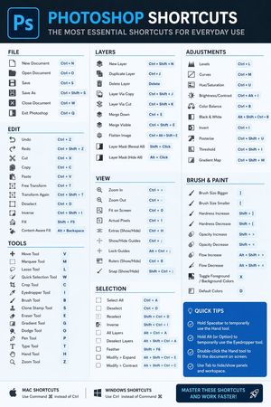 Generates a modern and clean infographic illustrating essential keyboard...