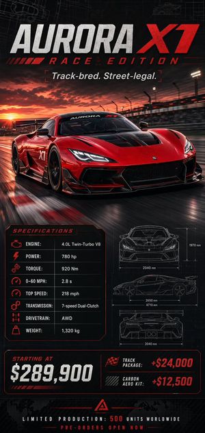 A prompt for generating a high-quality racing car poster including techn...