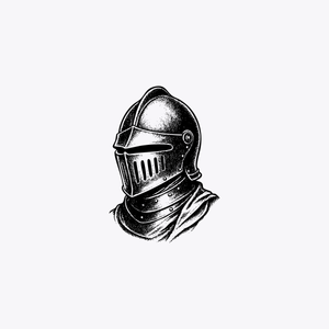 This prompt generates a centered monochrome medieval helmet illustration...