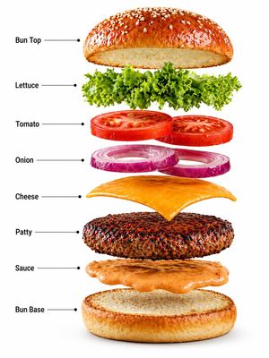 A professional food photography prompt for a gourmet cheeseburger, inclu...
