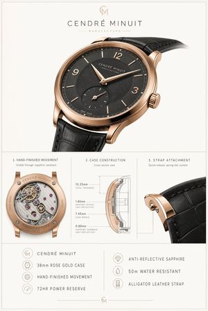 A refined high-end product poster for a luxury mechanical wristwatch, co...