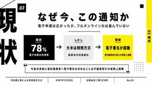 A bold Japanese presentation slide with a central three-step infographic...