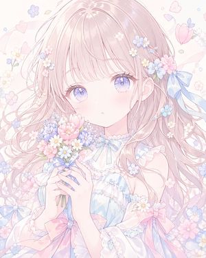 This prompt generates a soft pastel anime girl wallpaper with a hidden f...