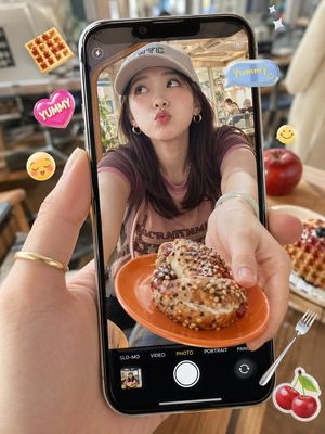 This prompt generates a realistic handheld smartphone photo-in-photo caf...