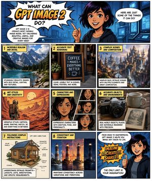 A polished comic-style promotional page highlighting multiple image-gene...