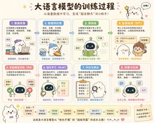A pastel Chinese educational poster explaining the large language model...