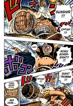 This prompt generates a dynamic fully colored manga action page with fou...