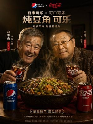 Generates a dramatic, high-quality advertisement poster featuring two ch...