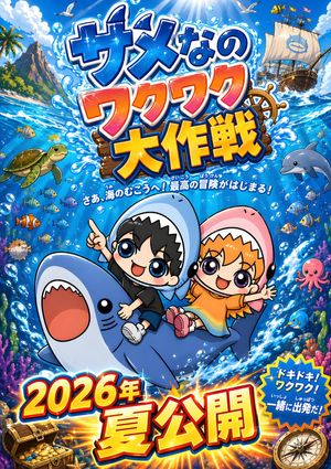 A colorful Japanese-style anime poster for a children’s ocean adventure...