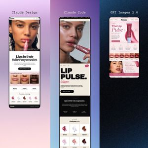 A premium triptych mockup of three smartphone beauty website designs, id...