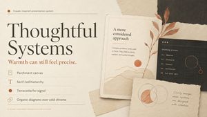 A warm editorial slide cover for AI or product design presentations, usi...