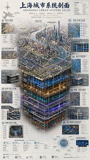 A highly detailed, information-dense infographic featuring a 3D isometri...