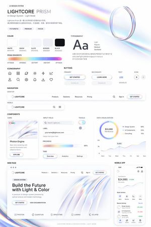 Generates a comprehensive UI design system presentation featuring color...