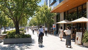 This prompt generates a photorealistic modern Japanese city sidewalk wit...