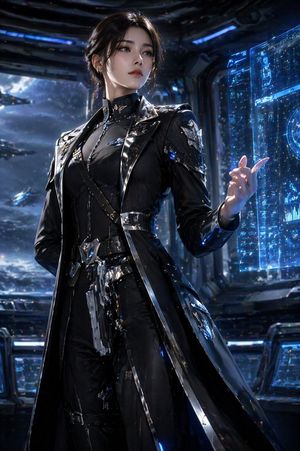 Generates a cinematic portrait of a sci-fi character interacting with ho...