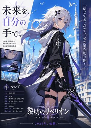 A high-end Japanese-style anime key visual poster featuring a silver-hai...