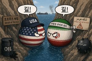 A humorous geopolitical meme illustration showing USA and Iran countryba...