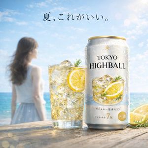 Generates a refreshing product photography scene of a canned drink and g...
