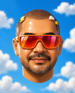 This prompt generates a minimalist pop-surreal 3D portrait of a floating...