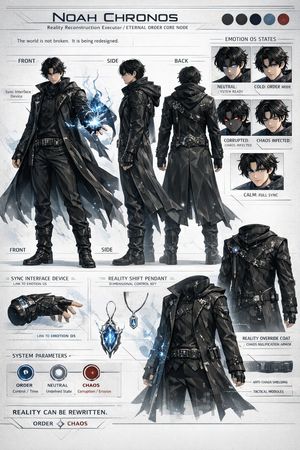 Generates a highly detailed, multi-panel character design sheet featurin...